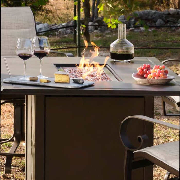 Cortland Extra Large Swivel Rocker and Crescent Love Seat Fire Table Set - WD-CORTLAND-SET4