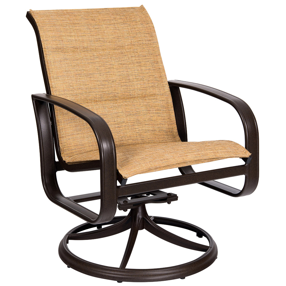 Woodard Cayman Isle Padded Sling Swivel Rocker Dining Arm Chair - 2FX572