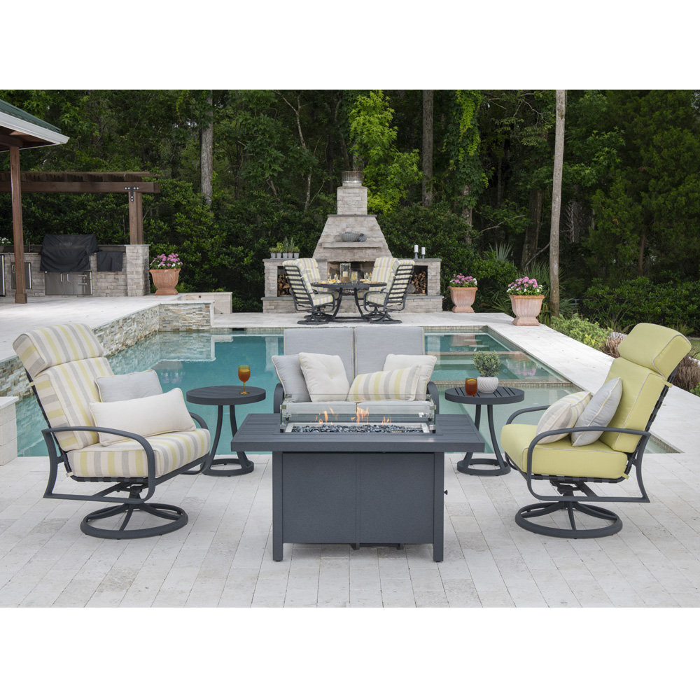 Woodard Cayman Isle Cushion Fire Pit Set - WD-CAYMAN-SET3