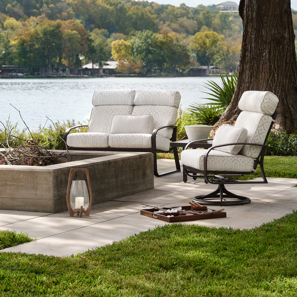 Woodard Cayman Isle Cushion Loveseat and Swivel Rocker Patio Set - WD-CAYMANISLE-SET7