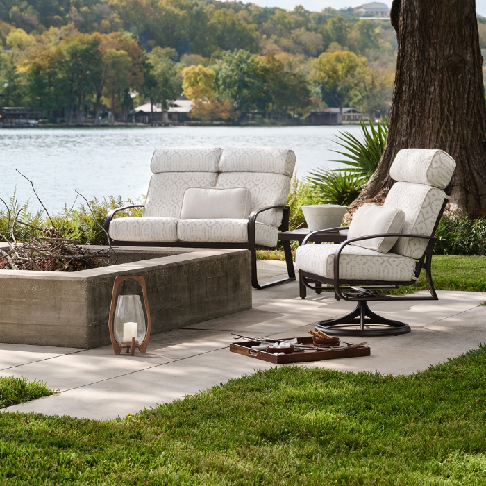Woodard Cayman Isle Cushion Loveseat and Swivel Rocker Patio Set - WD-CAYMANISLE-SET7