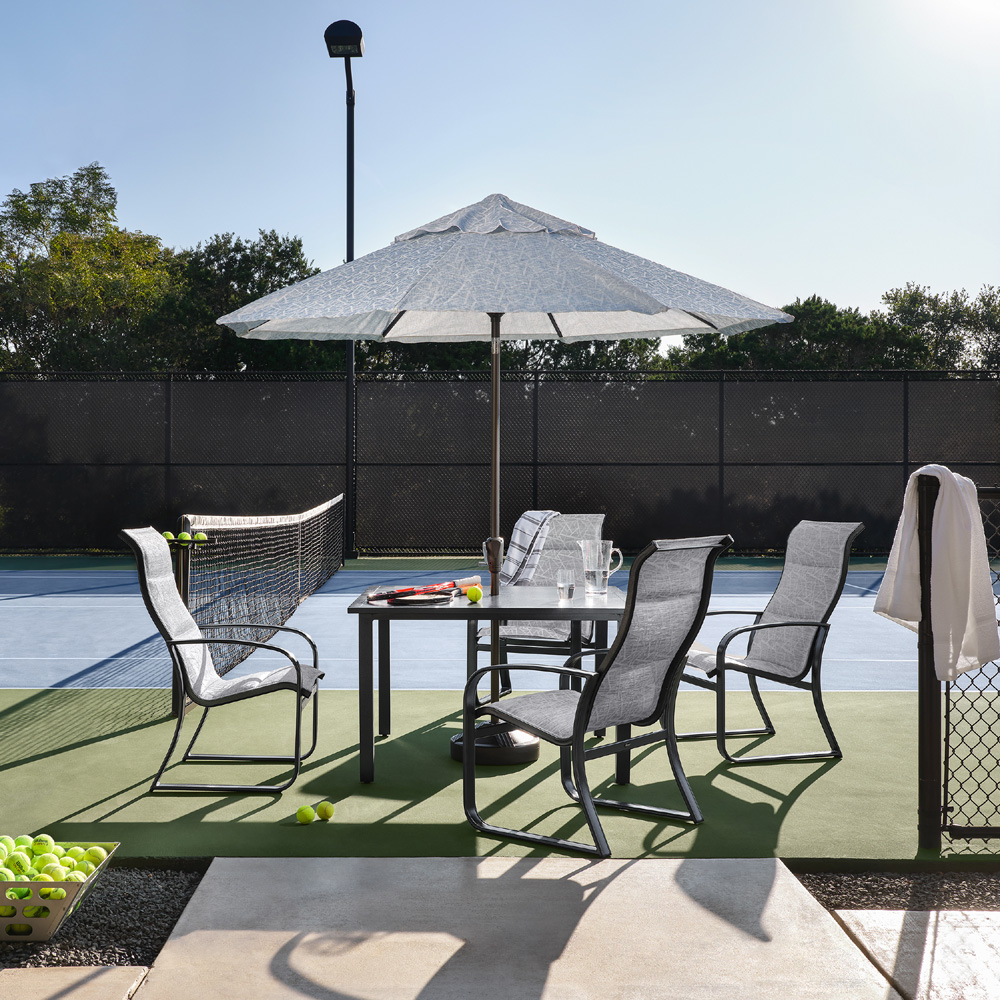 Woodard Cayman Isle Padded Sling High Back Outdoor Dining Set - WD-CAYMANISLE-SET8