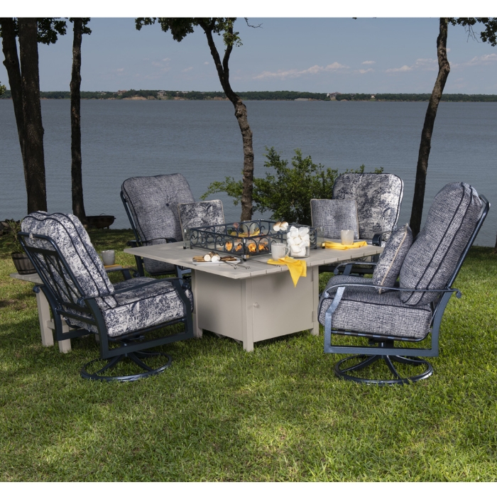 Woodard aluminum sofa with deep seating cushions