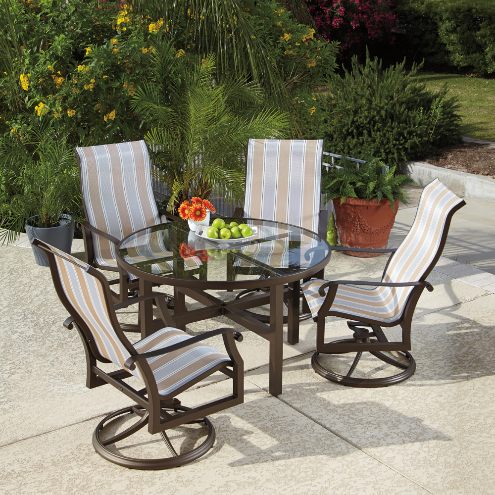 Woodard Cortland Sling 5 Piece Swivel Rocker Dining Set