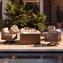 Woodard Eve Modern Outdoor Swivel Lounge Chair Set with Fire Table - WD-EVE-SET2