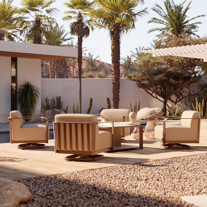 Juno Swivel Lounge Chair Patio Set with Essence Square Coffee Table