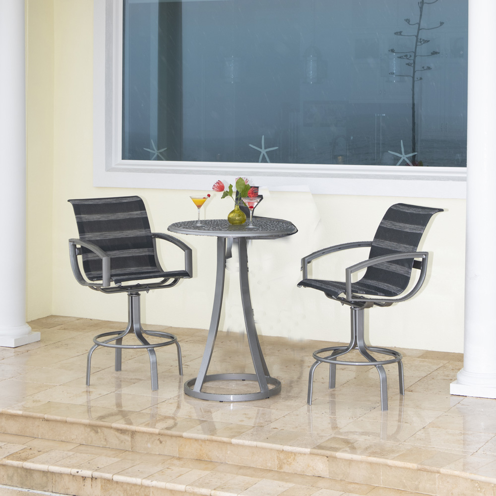 METROPOLIS aluminum bar stool with padded sling seating