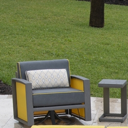 Woodard Metropolis Cushion Modern Gliding Swivel Lounge Chair and Table Set - WD-METROPOLIS-SET9