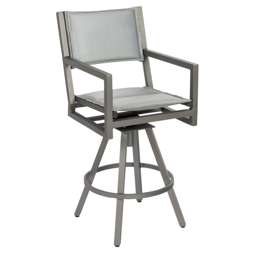 Woodard Palm Coast Padded Sling Swivel Bar Stool With Arms - 570568