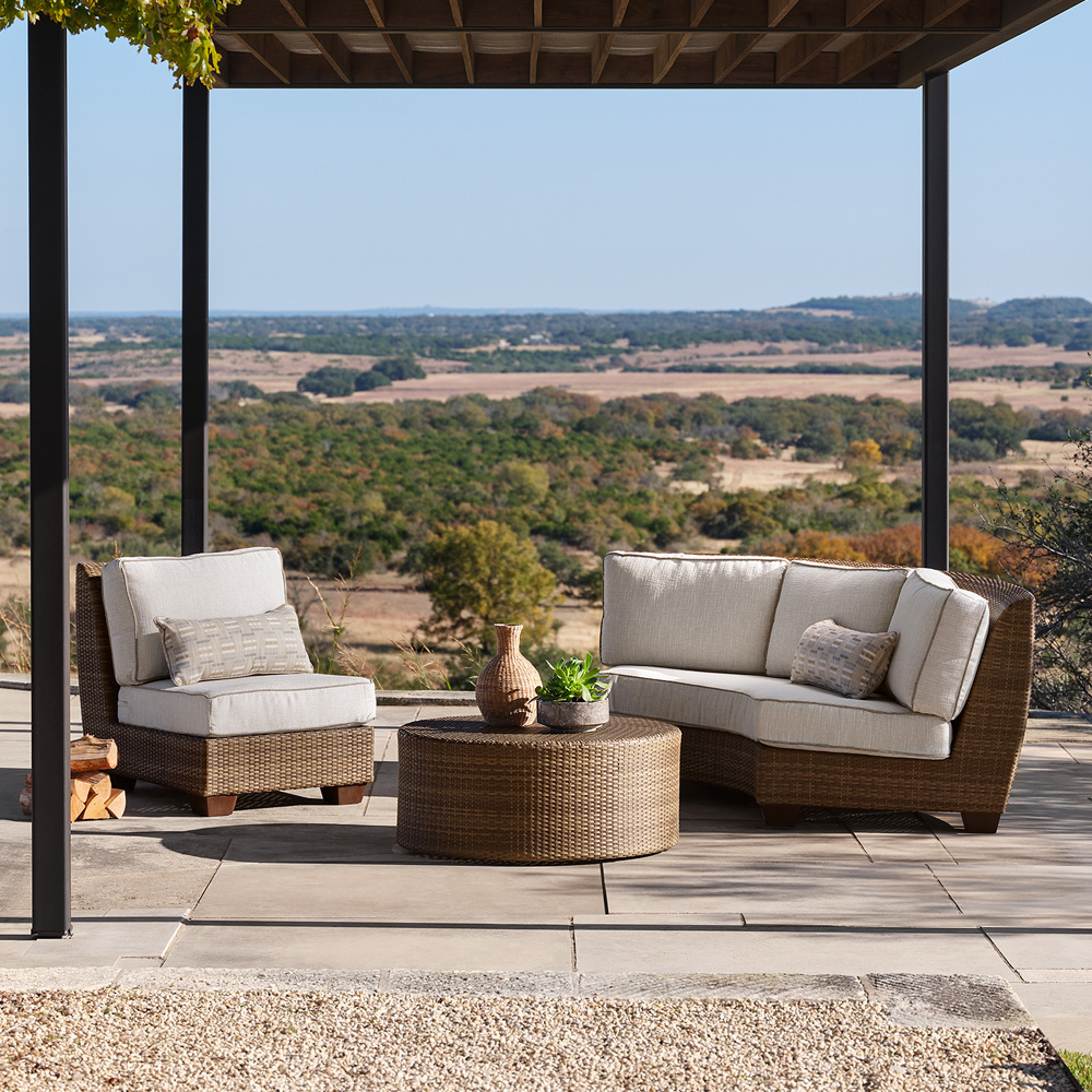 Woodard Saddleback Wicker Outdoor Furniture Set with Curved Loveseat - WD-SADDLEBACK-SET11