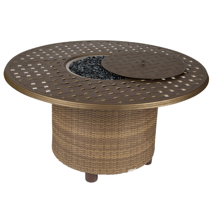 Saddleback Wicker Swivel Lounge Chairs with Fire Table - WD-SADDLEBACK-SET8
