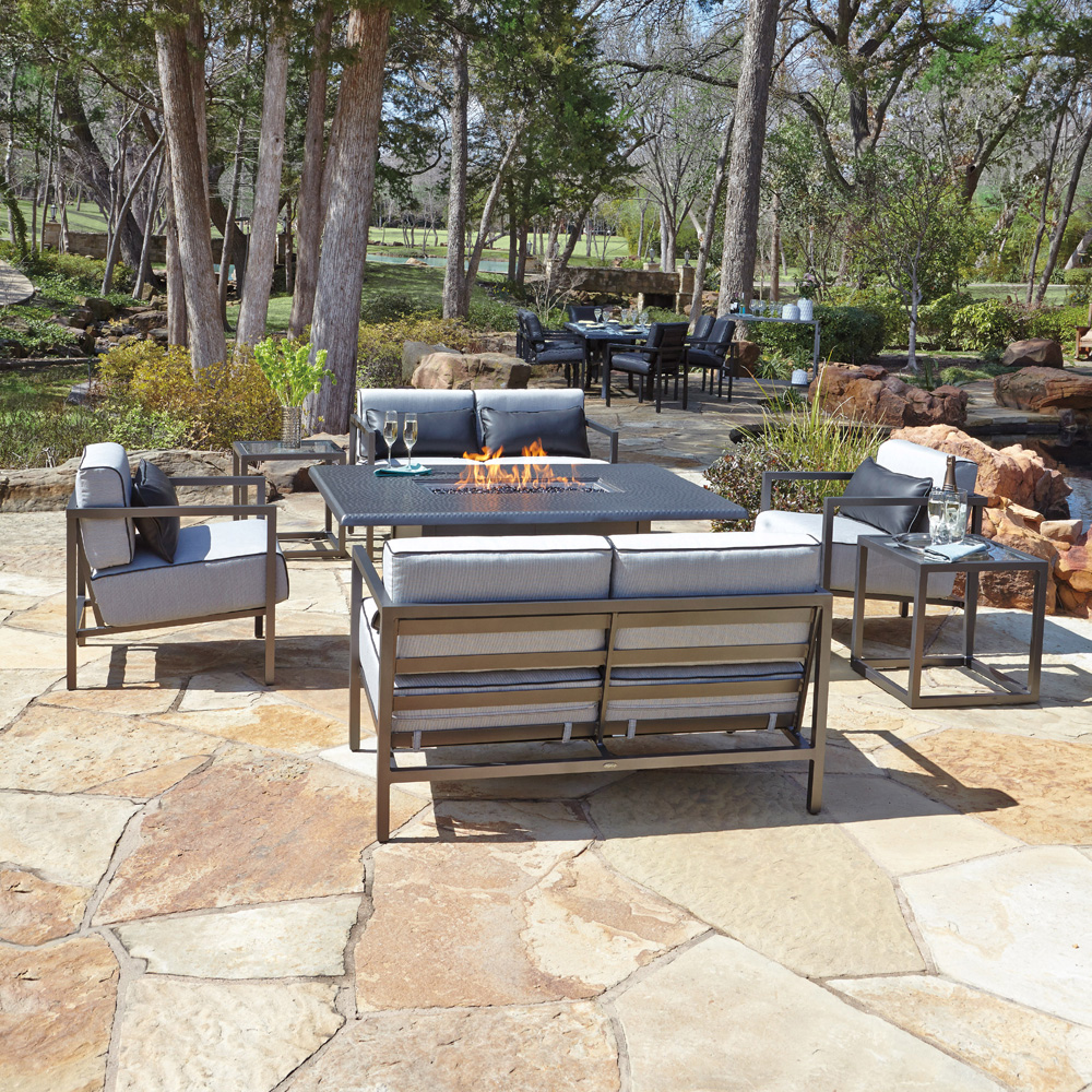 Woodard Salona Modern Fire Table Patio Set - WD-SALONA-SET4