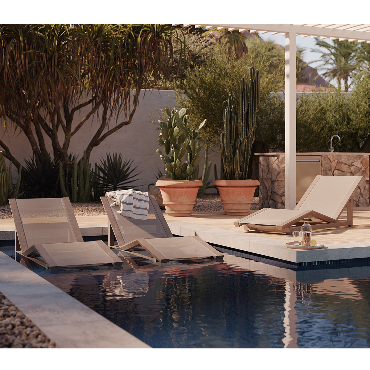 Woodard Sierra Baja Sling Chaise Lounge Outdoor Set - WD-SIERRA-SET3
