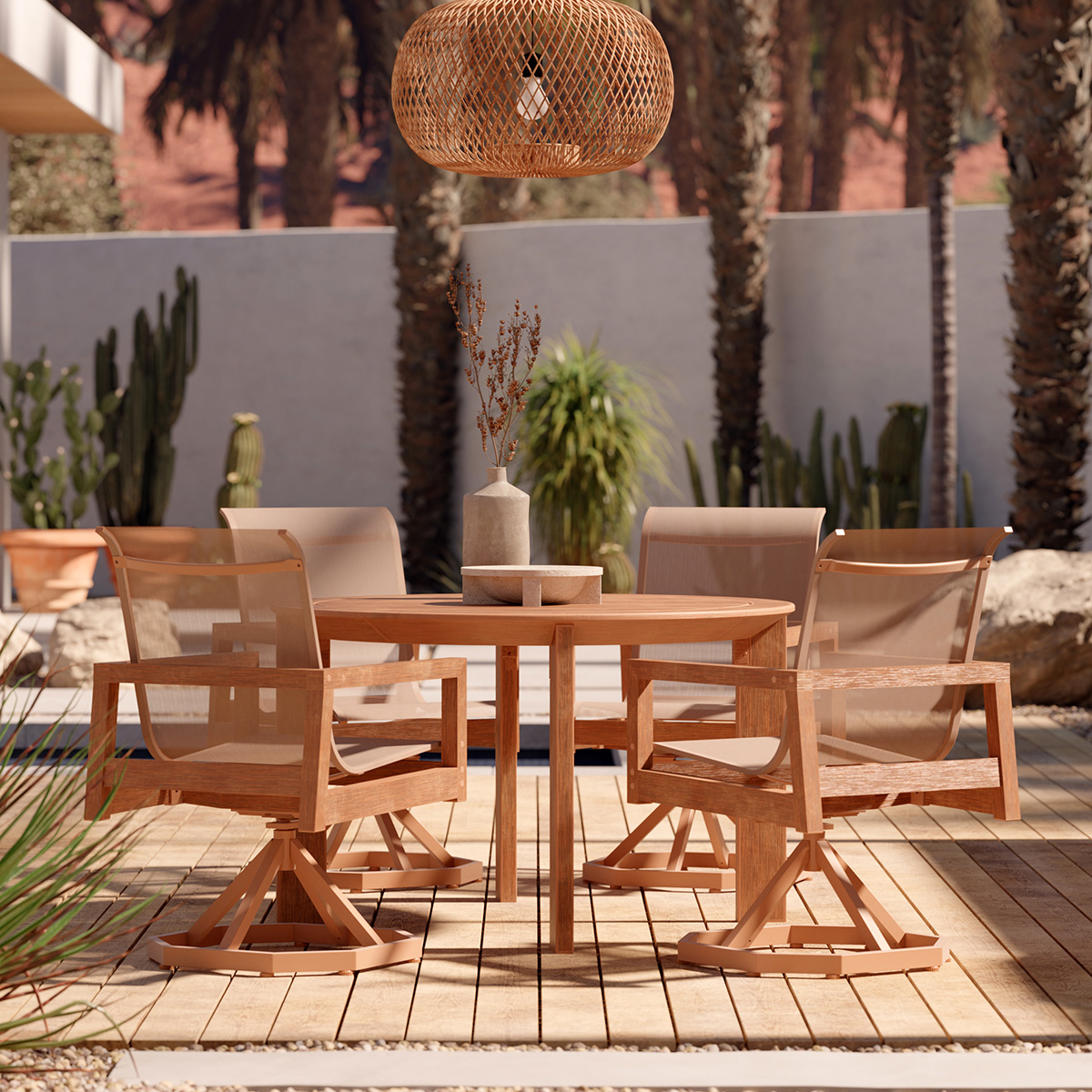 Woodard Sierra Patio Dining Set with Swivel Rocker Chairs - WD-SIERRA-SET6