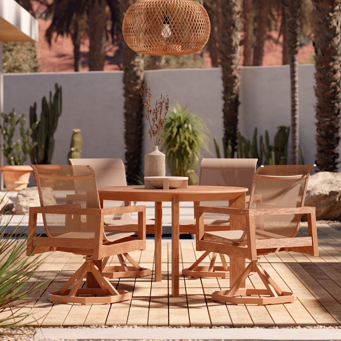 Woodard Sierra Patio Dining Set with Swivel Rocker Chairs - WD-SIERRA-SET6