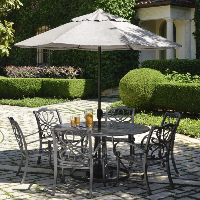 9' Aluminum Market Umbrella with Auto-Tilt in Hammered Pewter - 9861RW