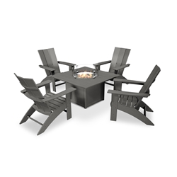 Modern Curveback Adirondack Patio Set with Fire Pit Table 